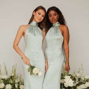 Pretty Lavish Light Sage Green Satin Dress
